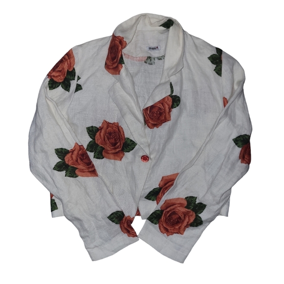 Floral Linen Cropped Jacket - Picture 5 of 11
